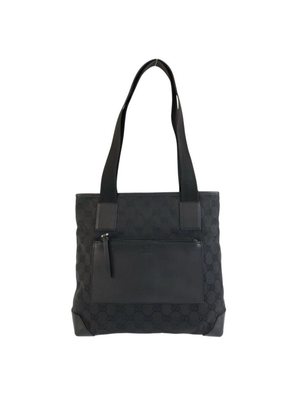 Gucci Black GG Canvas Leather Tote Shoulder Bag